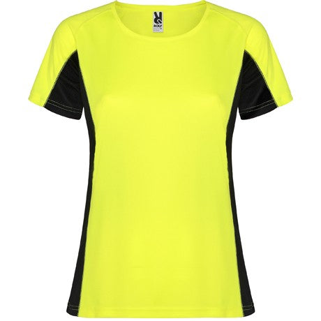 Camiseta técnica de mujer combinada con dos tejidos de poliéster