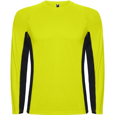 Camiseta técnica combinada con dos tejidos de poliéster manga larga