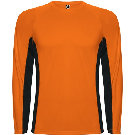 Camiseta técnica combinada con dos tejidos de poliéster manga larga