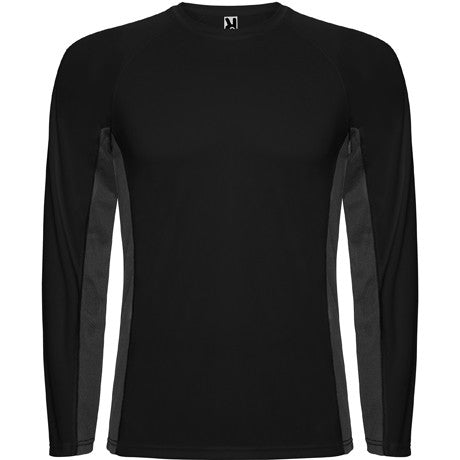 Camiseta técnica combinada con dos tejidos de poliéster manga larga