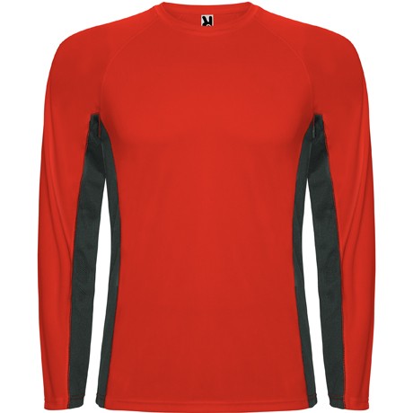 Camiseta técnica combinada con dos tejidos de poliéster manga larga