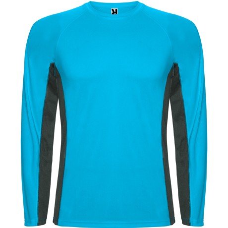 Camiseta técnica combinada con dos tejidos de poliéster manga larga