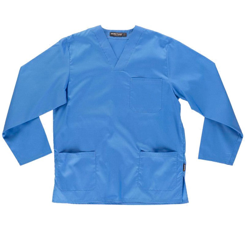Casaca sanitario cuello de pico manga larga