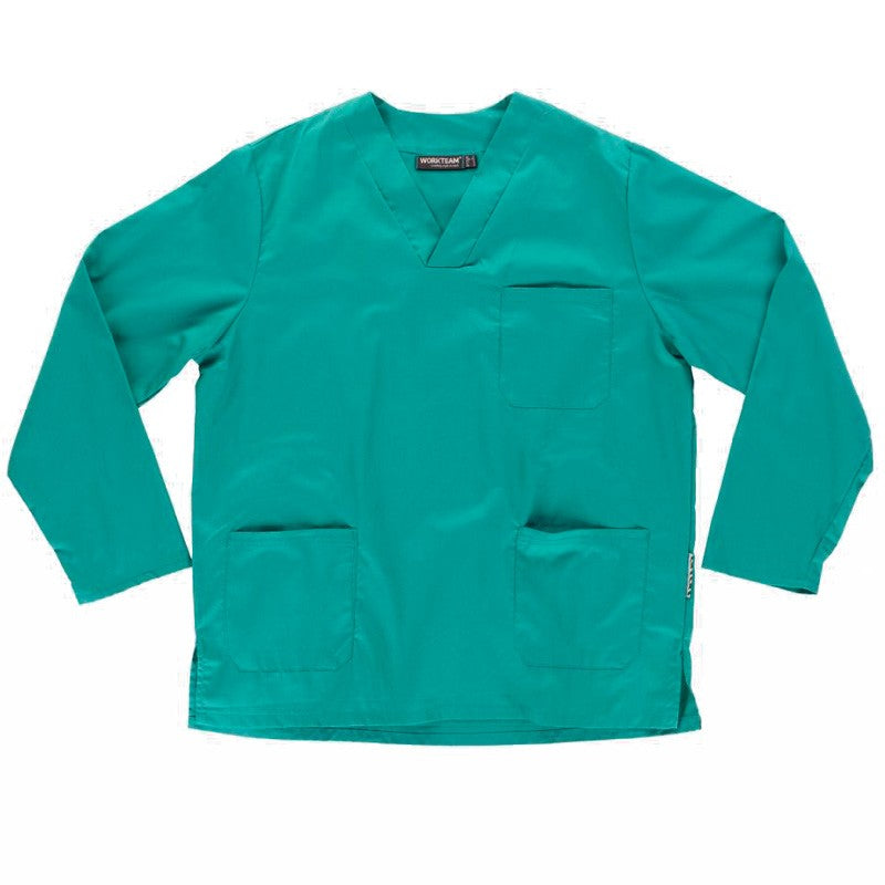 Casaca sanitario cuello de pico manga larga