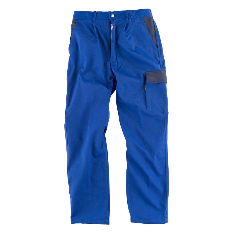 Calça direita linha 1, bolsos múltiplos bicolores e cós elástico