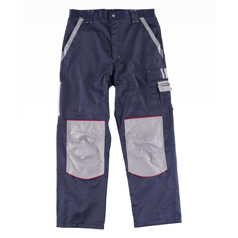 Pantalón con cintura elástica, multi bolsillos, bicolor, vivos en rojo/naranj - KRNN Prove