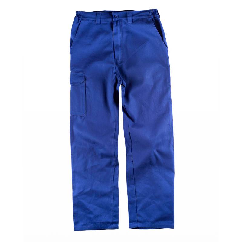 Calça com cós elástico e vários bolsos. 100% algodão. Tecido resistente.