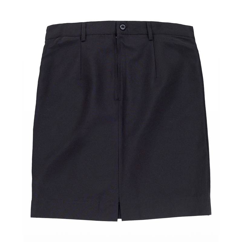 Falda corta con cinturilla, sin bolsillos.  Color negro