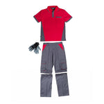 Pantalón desmontable, polo manga corta y guantes nitrilo.