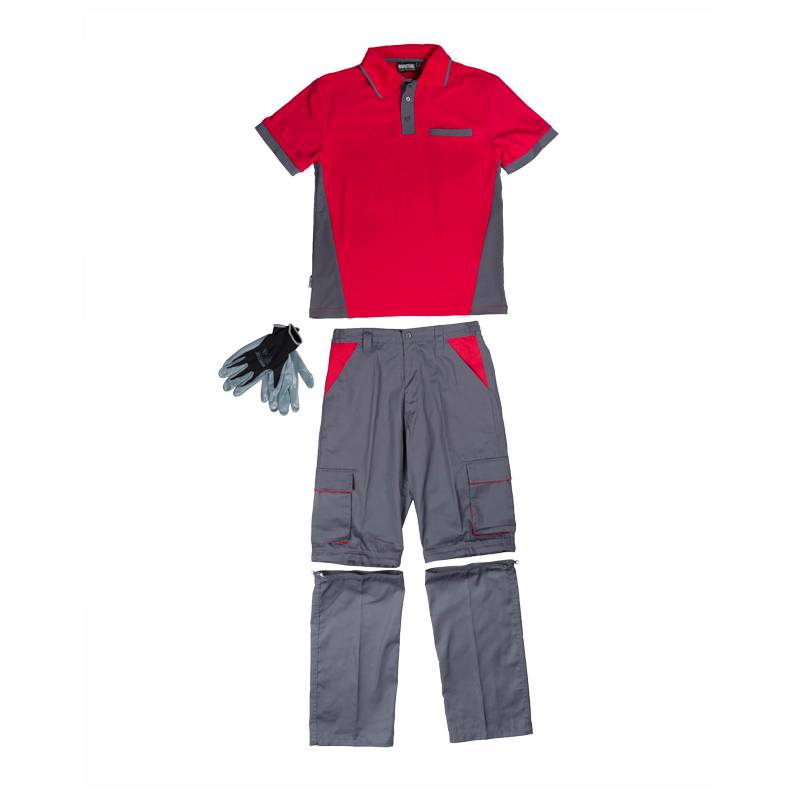 Pantalón desmontable, polo manga corta y guantes nitrilo.