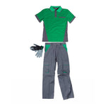 Pantalón desmontable, polo manga corta y guantes nitrilo.