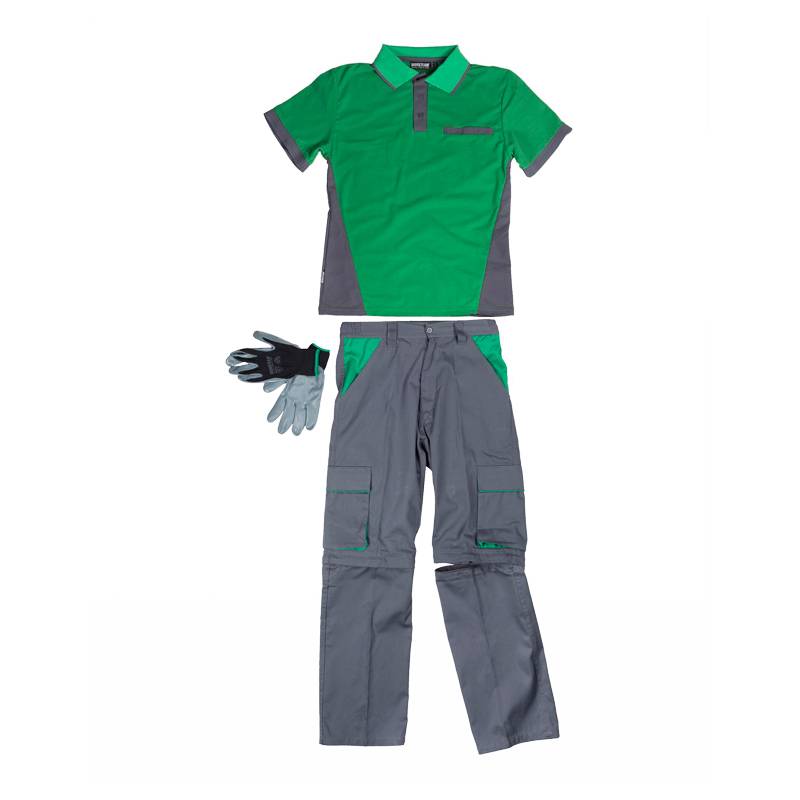 Pantalón desmontable, polo manga corta y guantes nitrilo.