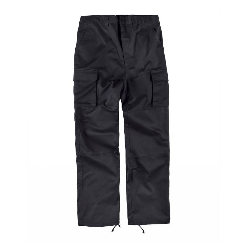 Pantalón con refuerzos en culera y rodillas, sin cintura elástica, multibolsillos.