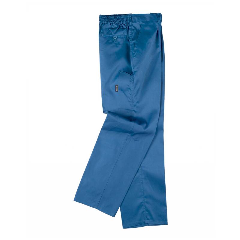 Calças. Cós elástico com bolso para espátula.