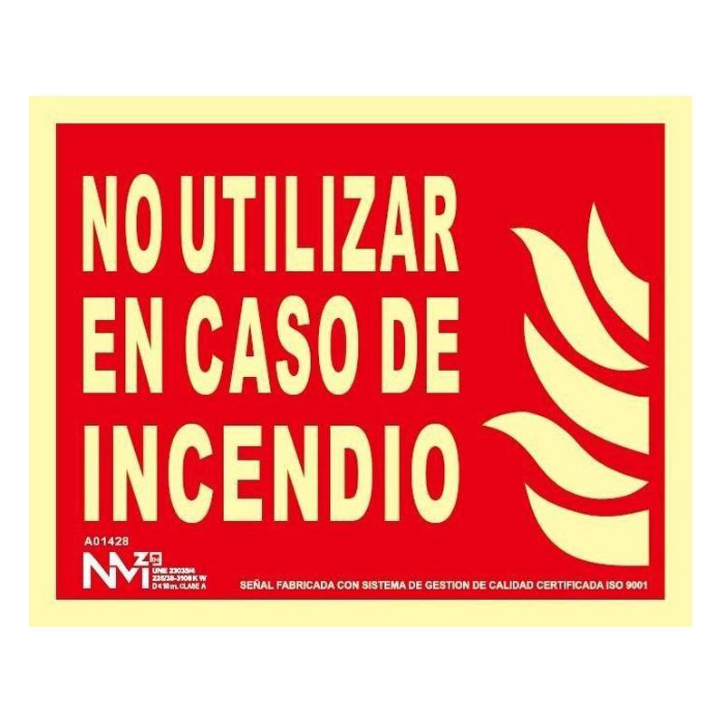 Placa de PVC fotoluminescente NÃO UTILIZAR EM CASO DE INCÊNDIO