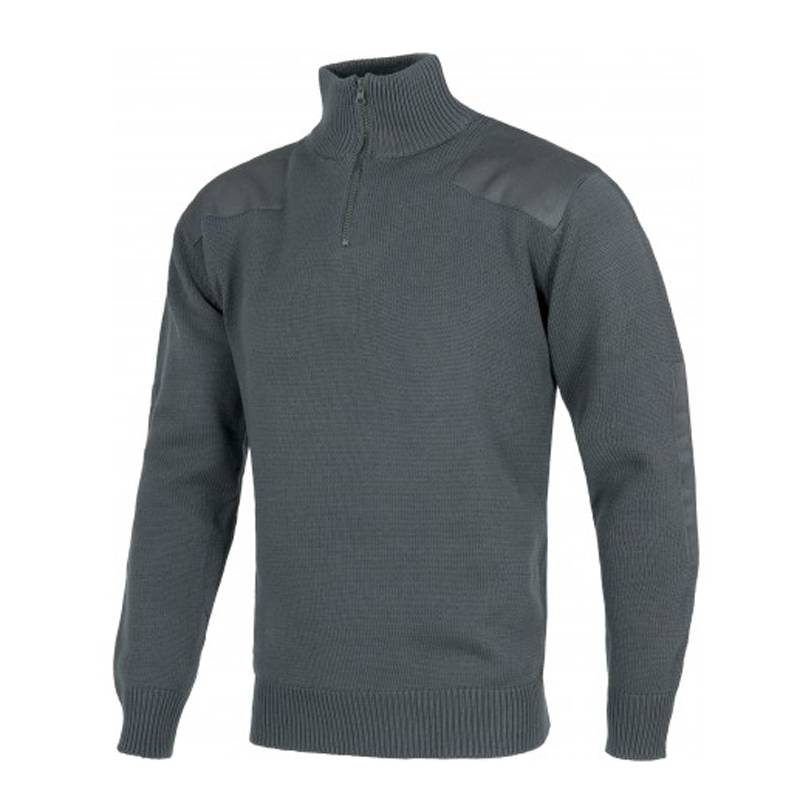 Camisola de gola redonda com reforços nos ombros e cotovelos.