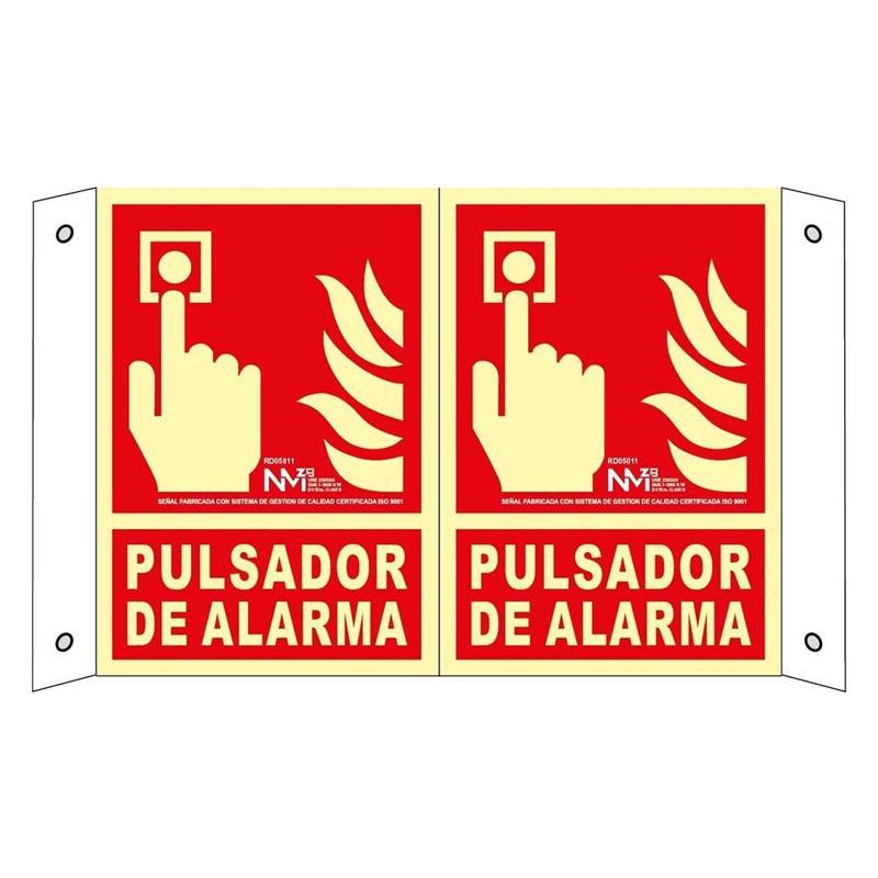 SEÑAL PULSADOR DE ALARMA DE TIPO PANORÁMICO FOTOLUMINISCENTE