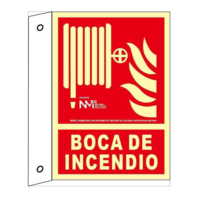SEÑAL BOCA DE INCENDIO DE TIPO BANDEROLA FOTOLUMINISCENTE PVC