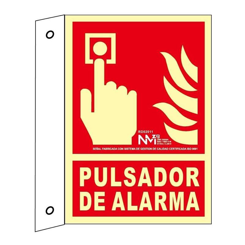 SEÑAL PULSADOR DE ALARMA DE TIPO BANDEROLA FOTOLUMINISCENTE
