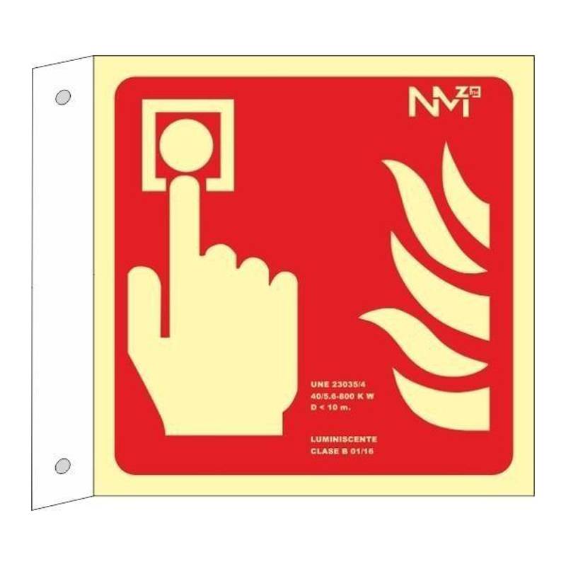 SEÑAL PULSADOR ALARMA DE TIPO BANDEROLA FOTOLUMINISCENTE