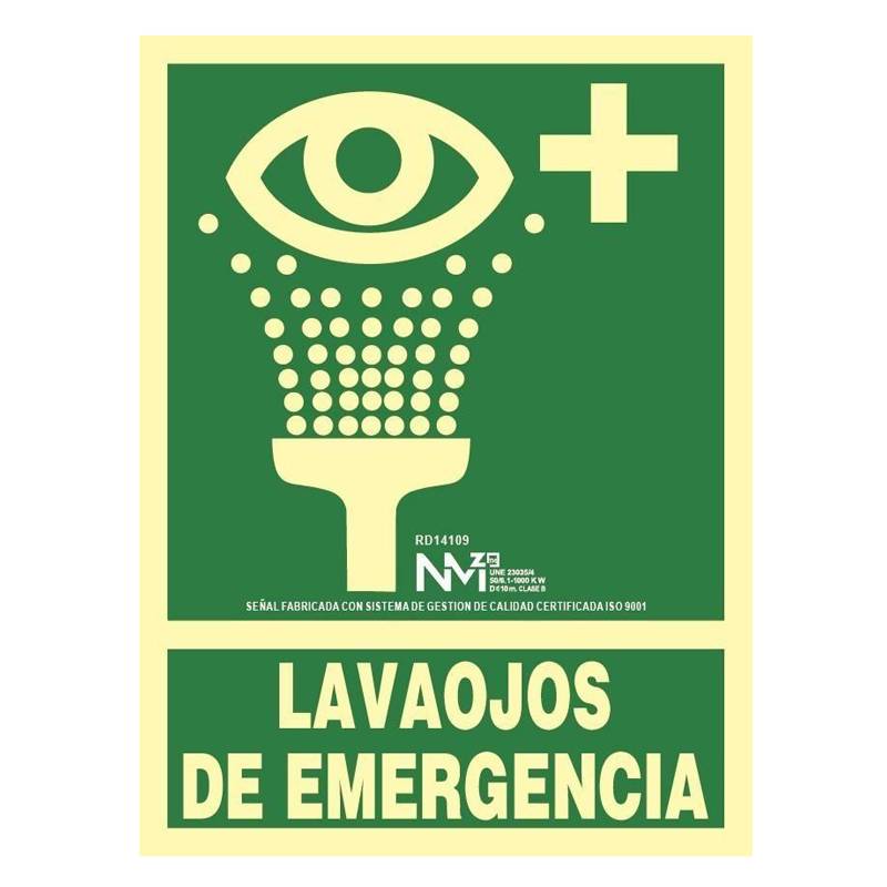 Señal fotoluminiscente LAVAOJOS DE EMERGENCIA