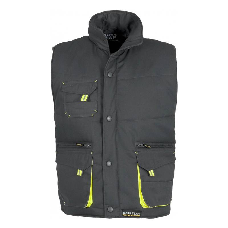 Chaleco acolchado multibolsillos con detalles combinados.