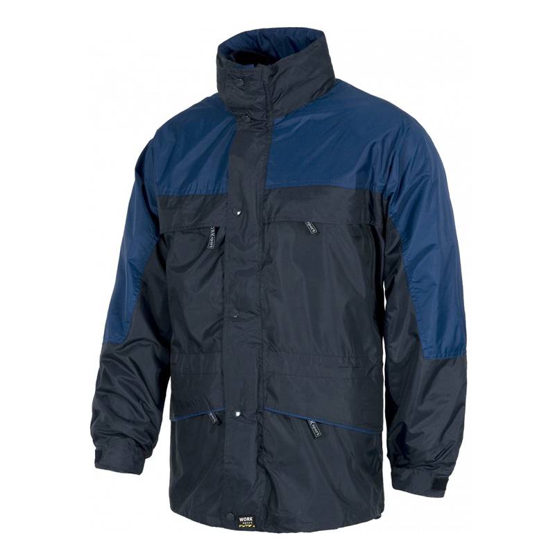 Parka bicolor, impermeable y con forro polar desmontable.