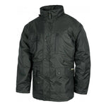 Parka básica acolchada e impermeable, capucha. 100% poliéster.