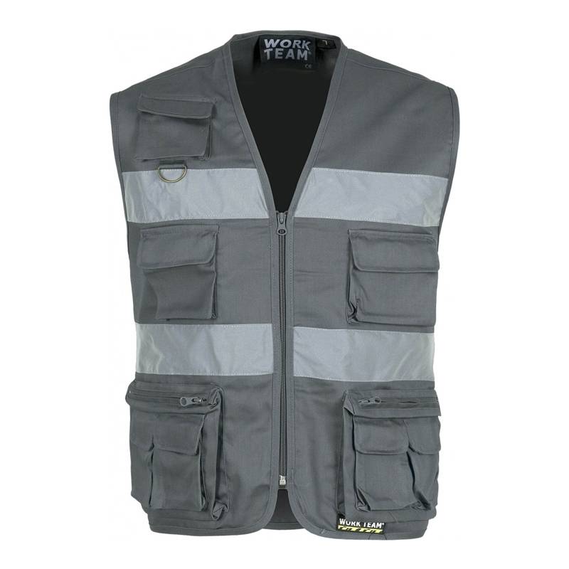 Chaleco tipo safari multibolsillos con 2 cintas reflectantes