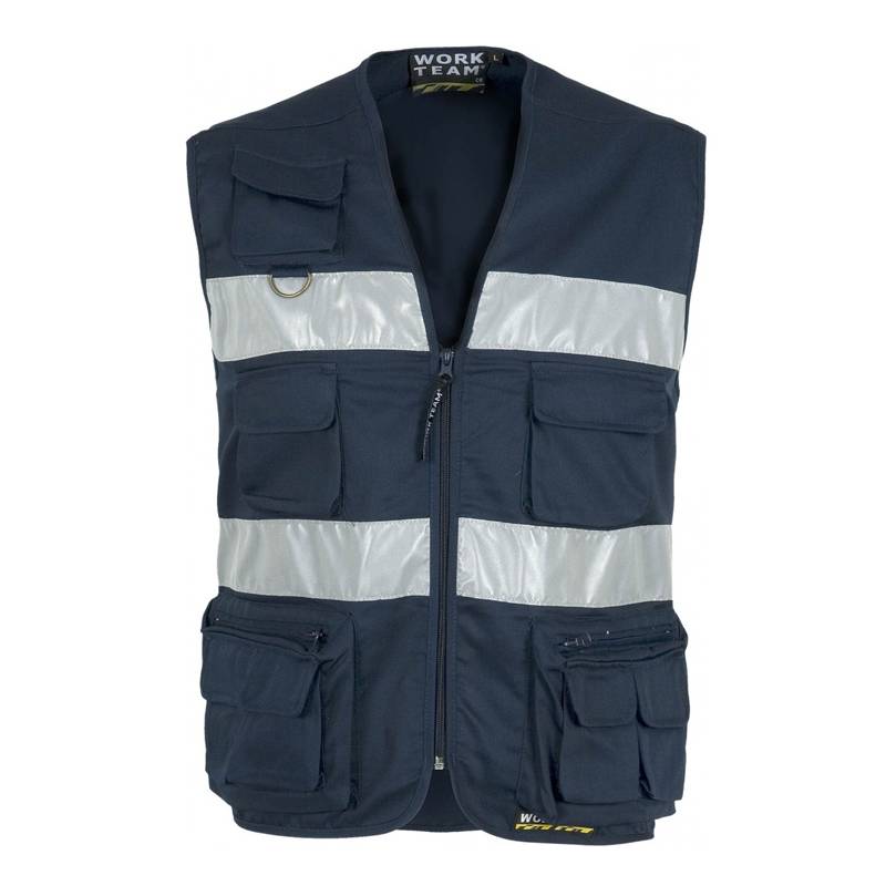 Chaleco tipo safari multibolsillos con 2 cintas reflectantes