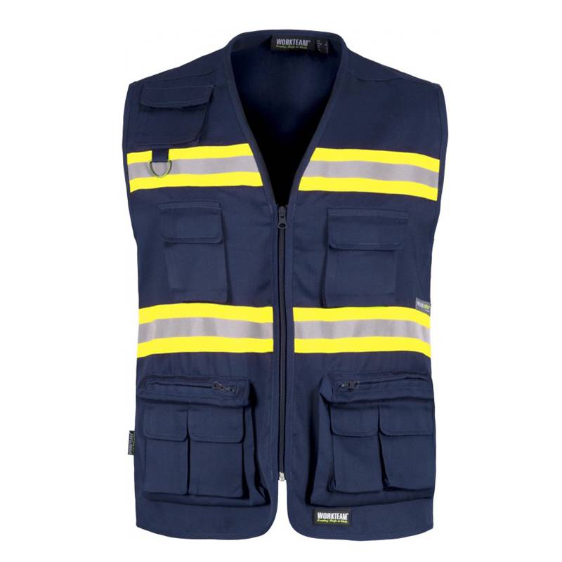 Chaleco tipo safari multibolsillos con cintas flourescentes
