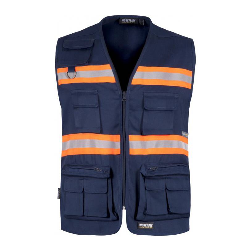 Chaleco tipo safari multibolsillos con cintas flourescentes