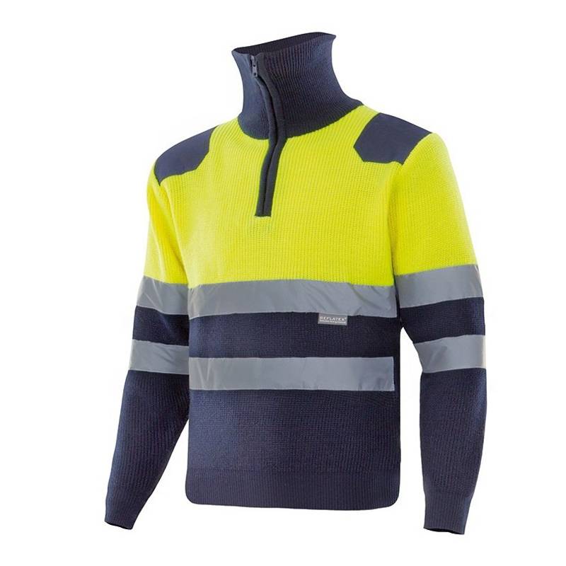 Camisola de trabalho bicolor com gola e fecho