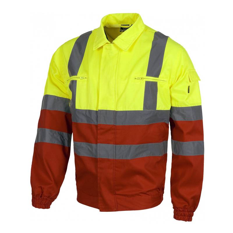 Cazadora alta visibilidad con cierre de cremallera de nylon oculta y velcro.