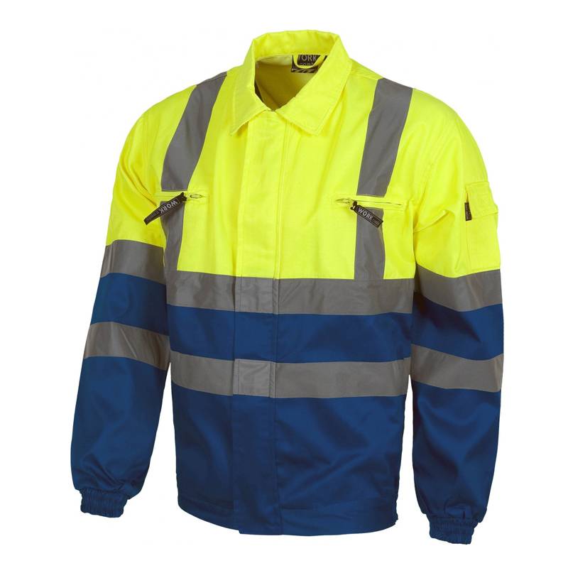 Cazadora alta visibilidad con cierre de cremallera de nylon oculta y velcro.