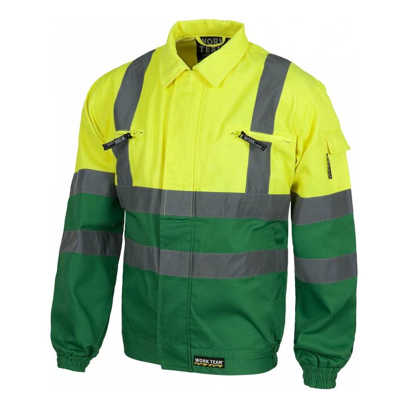 Cazadora alta visibilidad con cierre de cremallera de nylon oculta y velcro.