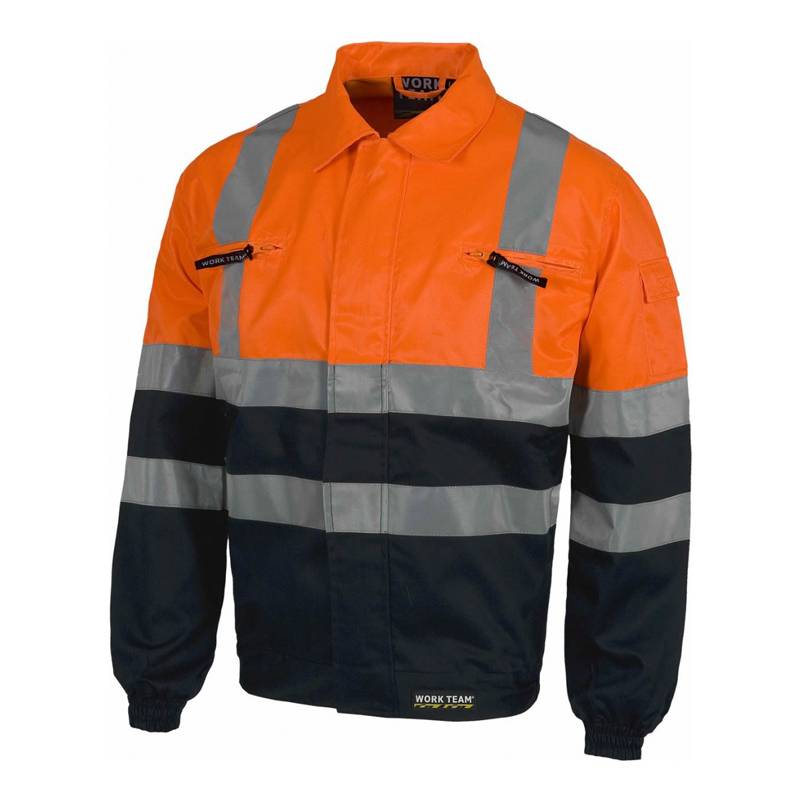 Cazadora alta visibilidad bicolor con cierre de cremallera de nylon oculta y velcro