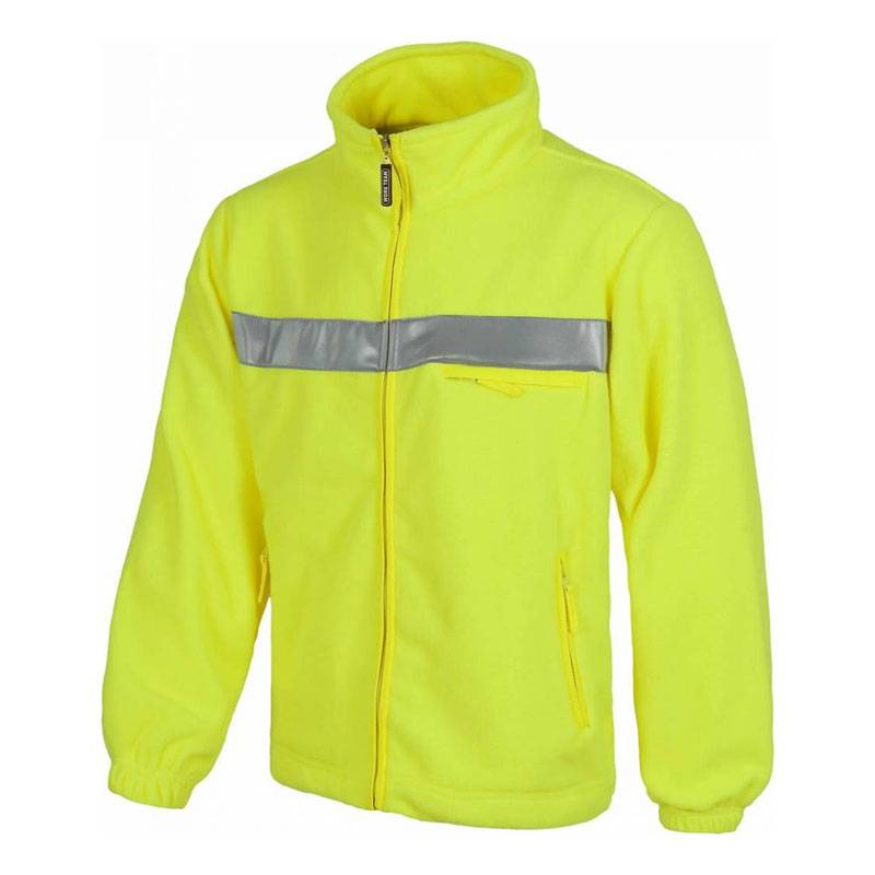 Polar de alta visibilidade com fecho de correr em nylon. Gola alta. Punhos elásticos.