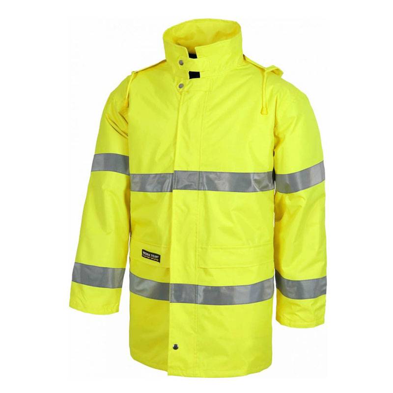 Parka Alta Visibilidad con cremallera de nylon oculta por solapa, con corchetes.