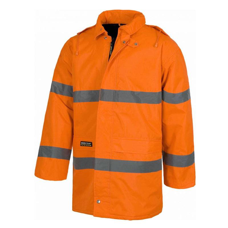 Parka Alta Visibilidad con cremallera de nylon oculta por solapa, con corchetes.