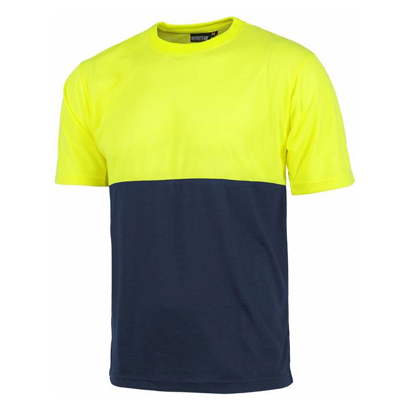 T-shirt de alta visibilidade combinada com azul-marinho de manga curta C6020