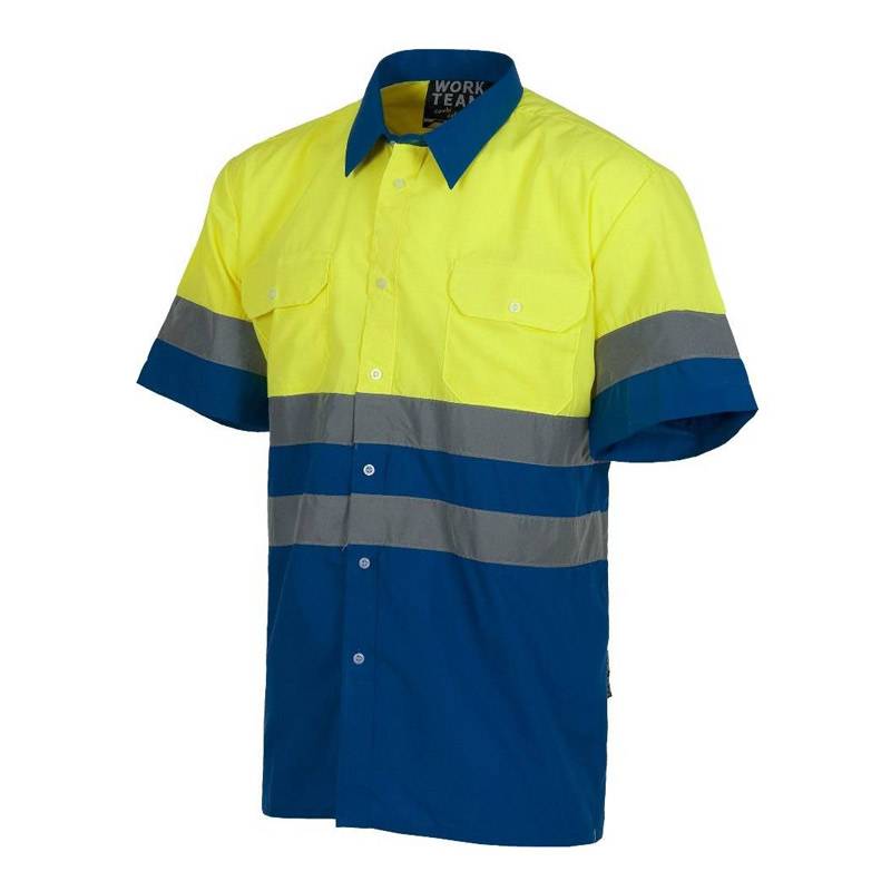 Camisa de trabajo bicolor manga corta alta visibilidad con cintas reflectantes