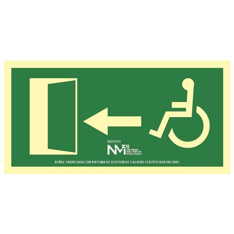 SEÑAL FOTOLUMINISCENTE EVACUACIÓN MINUSVALIDOS IZQUIERDA PVC