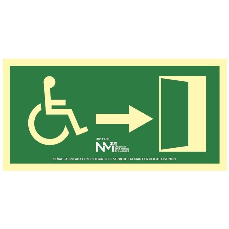 SEÑAL FOTOLUMINISCENTE EVACUACIÓN MINUSVALIDOS DERECHA PVC