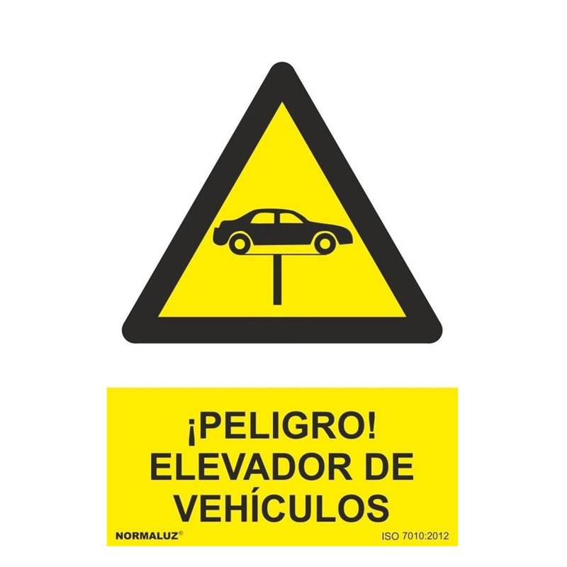 SEÑAL PELIGRO ELEVADOR DE VEHICULO PVC