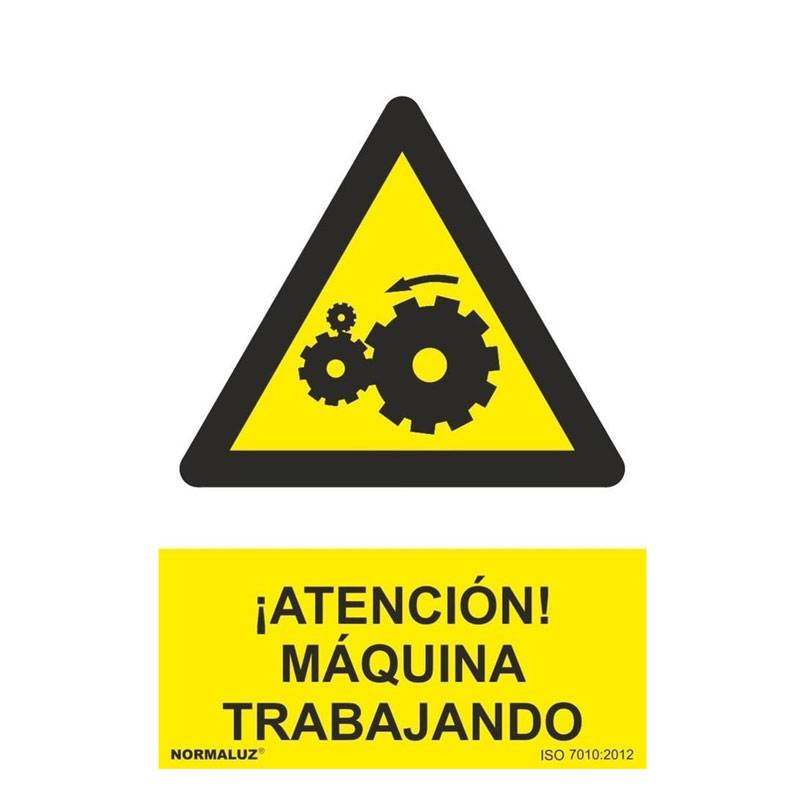 PLACA DE PERIGO MÁQUINA TRABALHANDO PVC