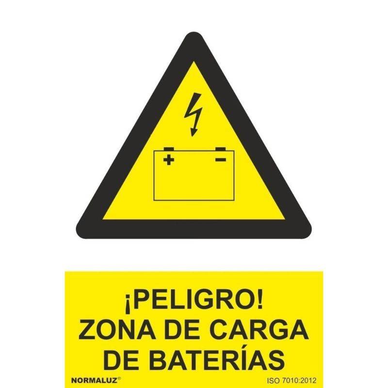 PLACA DE PERIGO PARA ÁREA DE CARREGAMENTO DE BATERIAS EM PVC