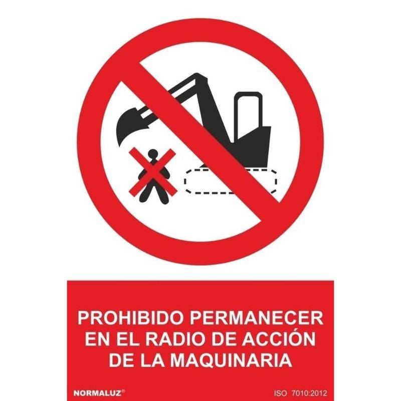 PLACA PROIBIDA A ALCANCE DE ACÇÃO DA MÁQUINA DE PVC
