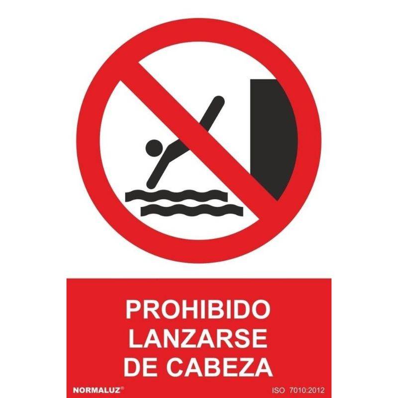 PLACA DE PVC PROIBIDO MERGULHAR COM A CABEÇA