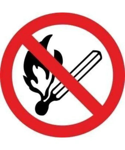 ADHESIVO REDONDO PROHIBIDO ENCENDER FUEGO 9CM - Naisa Protección Laboral